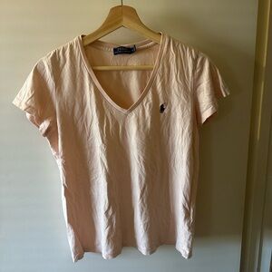 Ralph Lauren Women's Light Pink V-Neck Tee